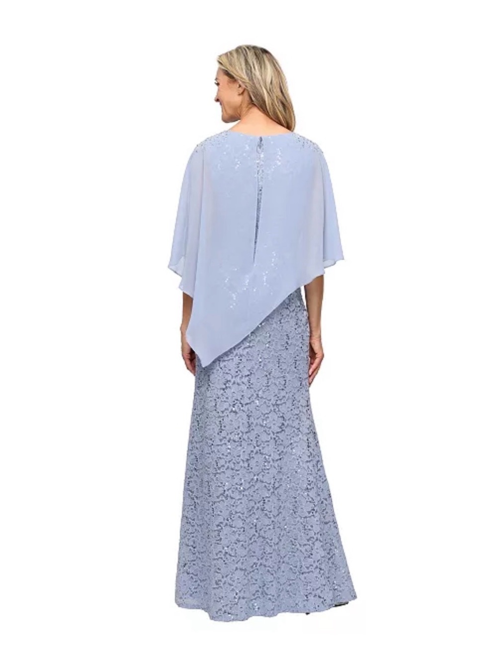 SL Fashions Light Blue Lace Maxi Dress with Sheer Cape